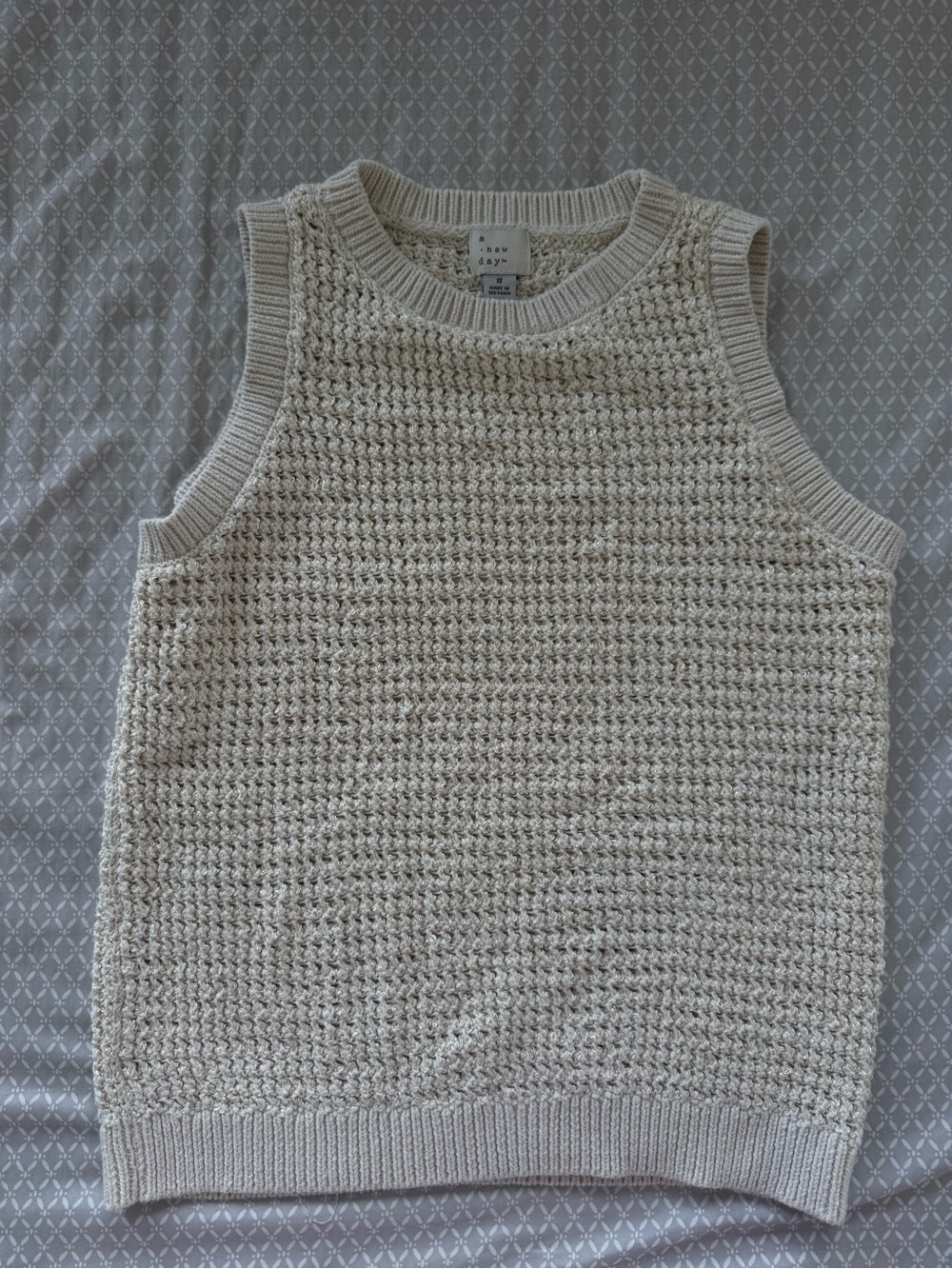 A New Day Cream Textured Knit Crewneck Sleeveless Sweater Tank Size S